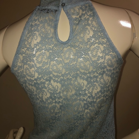 Light Blue Lace Halter Neck Top Size: S - Picture 4 of 7